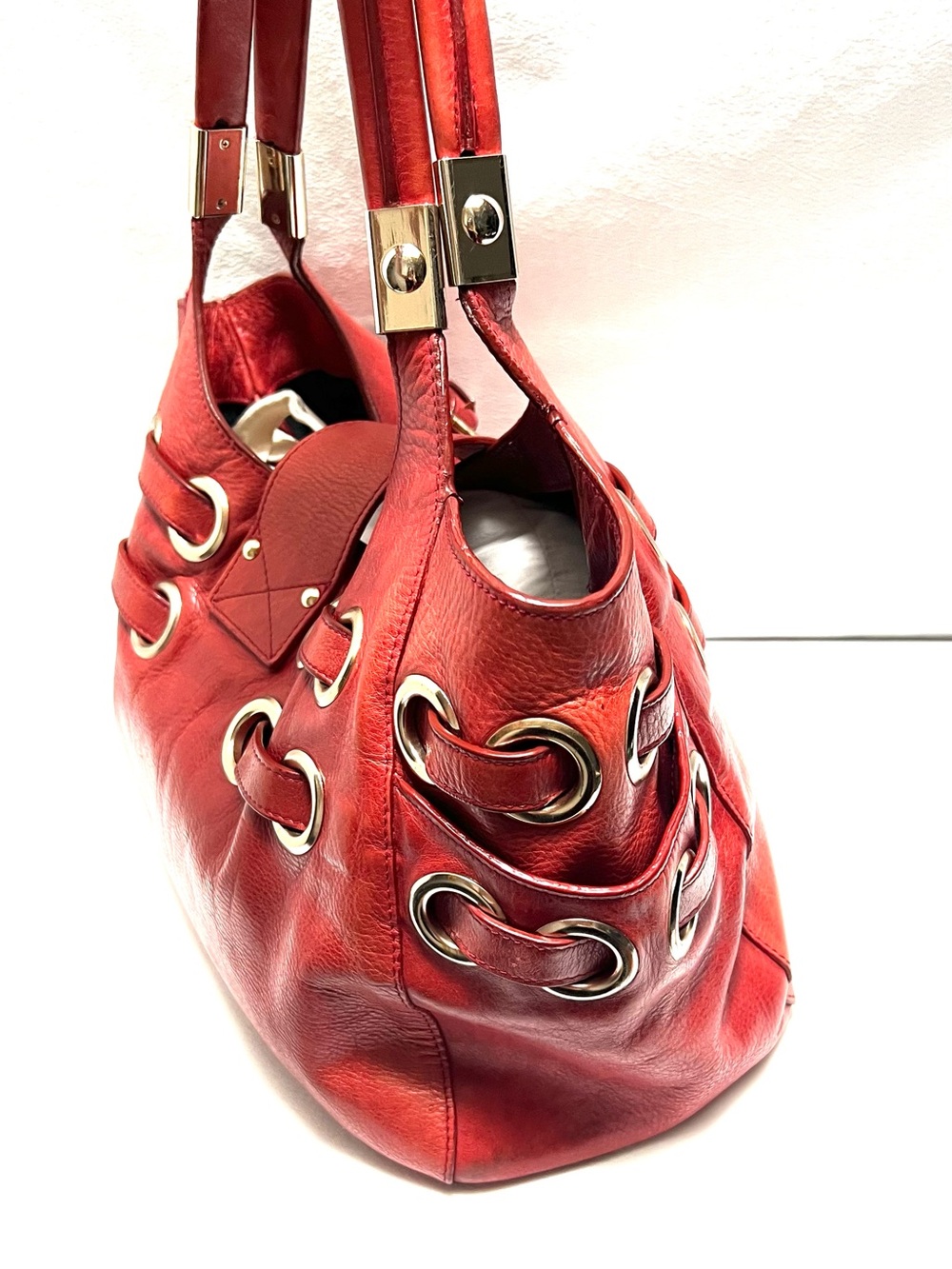 Authentic Red Leather Jimmy Choo Buckle Shoulder Bag With Dust Bag - Picture 5 of 15